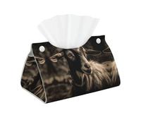 Decorative Tissue Box Cover Black and White Goat Tissue Box Holder Aesthetic Leather Storage Organizer Box for Bathroom Vanity Tabletop Night Stands Office Funny Home Decorative Tissue Case