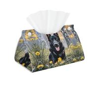 Decorative Tissue Box Cover Black German Shepherd Dog Tissue Box Holder Aesthetic Leather Storage Organizer Box for Bathroom Vanity Tabletop Night Stands Office Funny Home Decorative Tissue Case