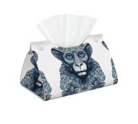 Decorative Tissue Box Cover Blue Monkey Pattern Tissue Box Holder Aesthetic Leather Storage Organizer Box for Bathroom Vanity Tabletop Night Stands Office Funny Home Decorative Tissue Case