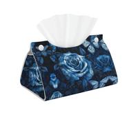 Decorative Tissue Box Cover Blue Rose and Butterfly Tissue Box Holder Aesthetic Leather Storage Organizer Box for Bathroom Vanity Tabletop Night Stands Office Funny Home Decorative Tissue Case