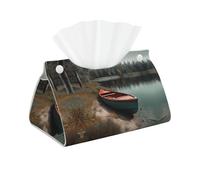Decorative Tissue Box Cover Boat Moored on Shore Tissue Box Holder Aesthetic Leather Storage Organizer Box for Bathroom Vanity Tabletop Night Stands Office Funny Home Decorative Tissue Case