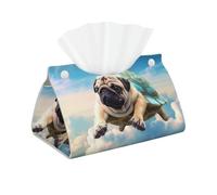 Decorative Tissue Box Cover Funny Turtle Pug Dog in The Sky Tissue Box Holder Aesthetic Leather Storage Organizer Box for Bathroom Vanity Tabletop Night Stands Office Funny Home Decorative Tissue Case