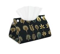 Decorative Tissue Box Cover Golden Palm Leaves Tissue Box Holder Aesthetic Leather Storage Organizer Box for Bathroom Vanity Tabletop Night Stands Office Funny Home Decorative Tissue Case