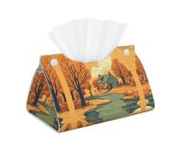 Decorative Tissue Box Cover River in Front of House Tissue Box Holder Aesthetic Leather Storage Organizer Box for Bathroom Vanity Tabletop Night Stands Office Funny Home Decorative Tissue Case