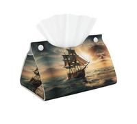 Decorative Tissue Box Cover Ship Sailing Alone Tissue Box Holder Aesthetic Leather Storage Organizer Box for Bathroom Vanity Tabletop Night Stands Office Funny Home Decorative Tissue Case