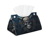 Decorative Tissue Box Cover Skeleton Pirate Tissue Box Holder Aesthetic Leather Storage Organizer Box for Bathroom Vanity Tabletop Night Stands Office Funny Home Decorative Tissue Case