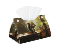 Decorative Tissue Box Cover Squirrel Eats Nuts Tissue Box Holder Aesthetic Leather Storage Organizer Box for Bathroom Vanity Tabletop Night Stands Office Funny Home Decorative Tissue Case