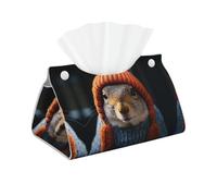 Decorative Tissue Box Cover Squirrel Wearing Hat Tissue Box Holder Aesthetic Leather Storage Organizer Box for Bathroom Vanity Tabletop Night Stands Office Funny Home Decorative Tissue Case