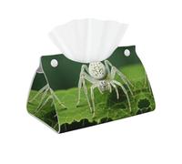 Decorative Tissue Box Cover White Spider Detail Tissue Box Holder Aesthetic Leather Storage Organizer Box for Bathroom Vanity Tabletop Night Stands Office Funny Home Decorative Tissue Case