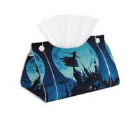 Decorative Tissue Box Cover Witch Flies Over The Castle Tissue Box Holder Aesthetic Leather Storage Organizer Box for Bathroom Vanity Tabletop Night Stands Office Funny Home Decorative Tissue Case