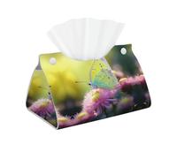 Decorative Tissue Box Cover Yellow Butterfly Tissue Box Holder Aesthetic Leather Storage Organizer Box for Bathroom Vanity Tabletop Night Stands Office Funny Home Decorative Tissue Case