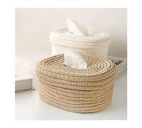 Decorative Tissue Box Simple Cotton Rope Hand Woven Tissue Storage Box, Creative Desktop, Paper Drawer Washable(White)