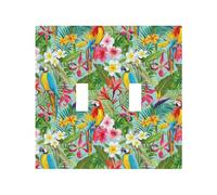 Decorative Toggle Light Switch Cover Plate, 2 Gang Wall Plates Mid-Size 4.9" x 5.0", Colorful Parrot Flower Plant Outlet Covers Wall Plate, Polycarbonate Thermoplastic