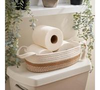 Decorative Toilet Paper Basket - Beautiful Bathroom Organizer for Toilet Tank Storage Decor - Boho Cotton Rope Bin with Tassel for Bathroom Accessories and as Shelf Decor