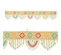 Decorative Toran Door Hanging Artificial Cloth Bandanwar Bead Wall Hanging for Main Door Entrance Window Temple Living Room Home Decor Traditional Navratri Decoration Indoor(Size-35"X6")(Multicolour)