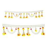 Decorative Toran Door Hanging Artificial marigold mogra flower beads Bandanwar Beads Wall Hangings for Main Door Entrance Living Room Valance New Year Home Decor Decoration(Size-40"X7")(white,yellow)