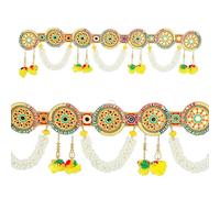 Decorative Toran Door Hanging Artificial Marigold Mogra Flowers Garlands Bandanwar Beads Wall Hangings for Main Door Living Room Home Valance decor decorations(Size-36"X9")(Multicolor)