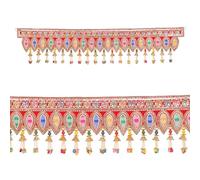Decorative Toran Door Hanging Artificial Velvet Cloth Bandanwar Beads Leaf Design Wall Hanging for Entrance Window Home Temple for Indian Traditional decoration Gifts(Size:-35"X7")(Red,Multicolour)