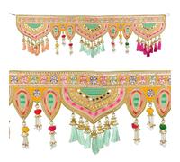 Decorative Toran Door Hanging Artificial Velvet Cloth Bandanwar Beads Leaf Design Wall Hanging for Entrance Window Home Temple Traditional Diwali decorations Gifts(Size:-35"X7")(Multicolour)