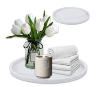 Decorative Tray, Round Candle Trays Decorative, Large Serving Tray Perfume Plate, Farmhouse Kitchen Home Living Room Decor, Bathroom Accessories Rustic Candle Holder Centerpiece Tray (White)