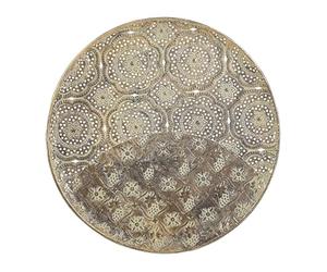 Decorative Tray Round Metal Distressed Look Retro Glam Gold Kitnos