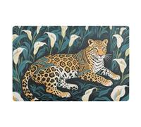 Decorative Tribal Style Leopard White Calla Lily Outdoor Entrance Laundry Room Rug Doormats Entrance Mat 32x20in Non-Slip Rubber Backing and Washable All-Season All-Weather Kitchen Rug for