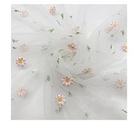 Decorative Tulle Rolls, 155x100cm Flower Daisy Embroidery Tulle Soft Mesh Fabric for Dress Skirt Lace Net Fabric Gauze Apparel Cloth DIY Sewing(White)