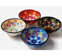 Decorative Turkish Ceramic Bowls | Set of 4 | Serving Handcrafted Bowls | 3.14 inches (8cm) 3.38 oz | Dipping Bowls | Small Handmade Bowl | Spice Bowls | Cute Bowls for Dessert (Colorful Bowl Set)