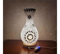 Decorative Turkish Vase Night Light Table Lamp - USB Powered Wood Base Can Hold Water for Bedside Living Room Mantel Entryway Console or Office Desk Decor Plug-in Stained Glass（5.11in*11in）