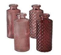 Boltze Panja 2031373 2031373 4-Piece Set Dark Pink/Light Pink Height 14 cm Diameter 6 cm Glass Elegant Vase for Indoor Use Decoration Red Normal