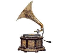 Decorative Vintage Replica Gramophone (Wooden & Brass, 78 RPM, Demo Disc Included)