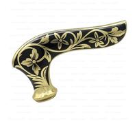 Decorative WALKING CANE HANDLE, Black and Gold Floral Design, Brass Handmade, Antique Style