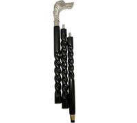 Decorative Walking Cane with Brass Dog Head Handle, Black Twisted Wood Design