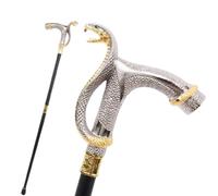 Decorative Walking Cane with Silver Snake Handle, Gold Accents, Black Shaft, Ornate Design