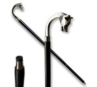 Decorative Walking Cane with Wolf Head Handle, Black Wood and Chrome Finish, Collapsible Design, Halloween Prop, Cool Canes for Gents, Ladies