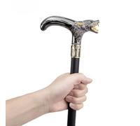 Decorative Walking Stick, Wolf Head Handle Design, Black and Gold Finish, Fashion Cane