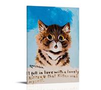 Decorative Wall Art I Fell In Love With A Lovely Kitten That Kitten Was Myself by Louis Wain, Anthropomorphic Cat Print Room Aesthetic Print Art Wall Painting Canvas Modern Bedroom Decor Frame 12x18i
