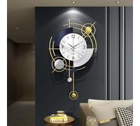 Decorative Wall Clock Gold - Large Pendulum Clock, 42 x 70 cm Elegant Gold, White & Blue Design, Silent Sweep Movement, Modern Clock for Living Room & Office