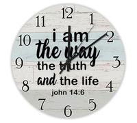 Decorative Wall Clock I Am The Way The Truth And The Life Decal Bible Verse John 146 Wall Clock Inspirational Wooden Clocks Silent Battery Operated 12 Inch Shabby Chic Retro Round Clock for Kitchen