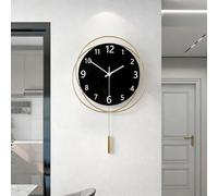 Decorative Wall Clock Silent Non-Ticking Quality Quartz Battery Operated with Cylindrical Pendulum, Large Wall Clock for Living Room Kitchen Office Bathroom Bedroom Wall Art, 12.7x18Inch(Black)