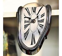 Decorative Wall Clock Surreal Fusion Room Plastic Deformed Silver Living Room Quartz Dali Style Battery Operated
