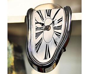 Decorative Wall Clock Surreal Fusion Room Plastic Deformed Silver Living Room Quartz Dali Style Battery Operated