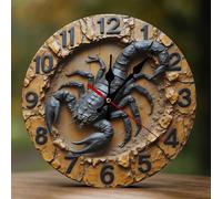 Decorative Wall Clocks Battery Operated - 10 Inch Modern Wooden Cool Black Scorpion 2D Print Non Ticking Silent Wall Clocks for Living Room Office Bedroom Kitchen Hotel Bathroom Decor