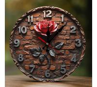 Decorative Wall Clocks Battery Operated - 10 Inch Modern Wooden Dark Rose Wood 2D Print Non Ticking Silent Wall Clocks for Living Room Office Bedroom Kitchen Hotel Bathroom Decor