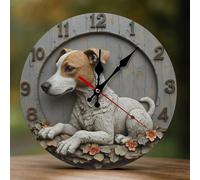 Decorative Wall Clocks Battery Operated - 10 Inch Modern Wooden Jack Russell Terrier Flower 2D Print Non Ticking Silent Wall Clocks for Living Room Office Bedroom Kitchen Hotel Bathroom Decor