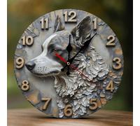 Decorative Wall Clocks Battery Operated - 10 Inch Modern Wooden Realistic Shepherd Dog 2D Print Non Ticking Silent Wall Clocks for Living Room Office Bedroom Kitchen Hotel Bathroom Decor