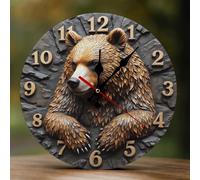 Decorative Wall Clocks Battery Operated - 10 Inch Modern Wooden Rustic Brown Bear-A 2D Print Non Ticking Silent Wall Clocks for Living Room Office Bedroom Kitchen Hotel Bathroom Decor