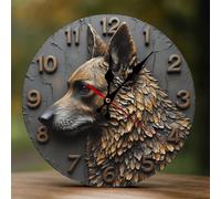 Decorative Wall Clocks Battery Operated - 10 Inch Modern Wooden Rustic Brown Shepherd 2D Print Non Ticking Silent Wall Clocks for Living Room Office Bedroom Kitchen Hotel Bathroom Decor
