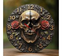 Decorative Wall Clocks Battery Operated - 10 Inch Modern Wooden Rustic Red Rose Pattern 2D Print Non Ticking Silent Wall Clocks for Living Room Office Bedroom Kitchen Hotel Bathroom Decor