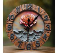 Decorative Wall Clocks Battery Operated - 10 Inch Modern Wooden Rustic Rose 2D Print Non Ticking Silent Wall Clocks for Living Room Office Bedroom Kitchen Hotel Bathroom Decor